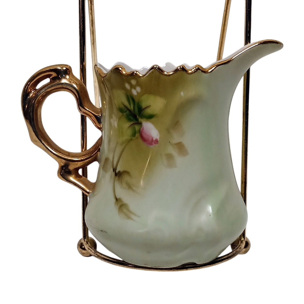 Lefton China Creamer 3 1/2 Inch Heritage Green Rose 3066 VTG - Picture 11 of 16
